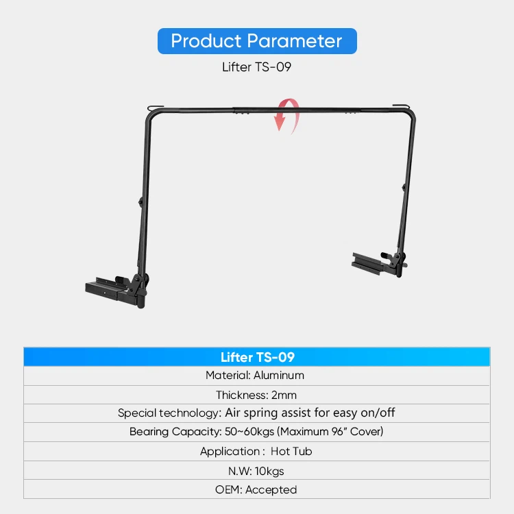 Universal Spa Cover Lifter: 3-Installation Versatility, Aluminum Durability & Effortless Air Spring Assist suppliers